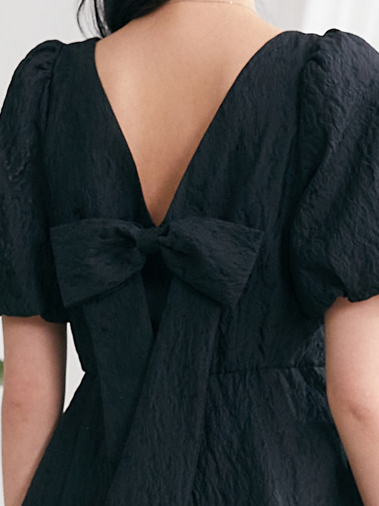 Detachable Bowknot Jacquard Mini Dress