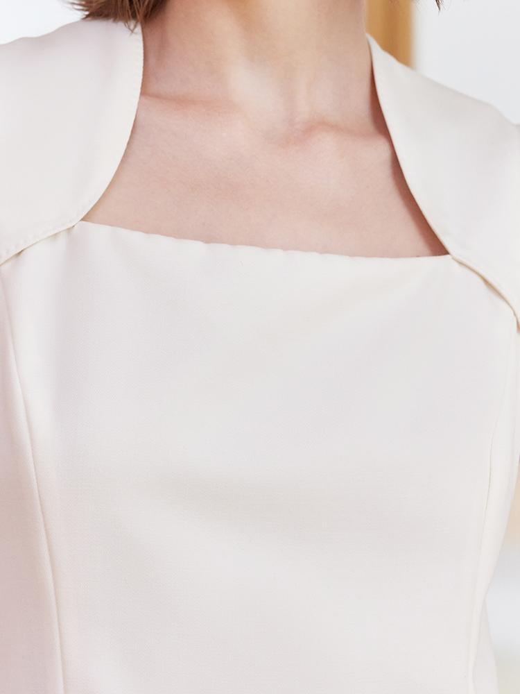 White Slim Midi Tailored Wool Dress