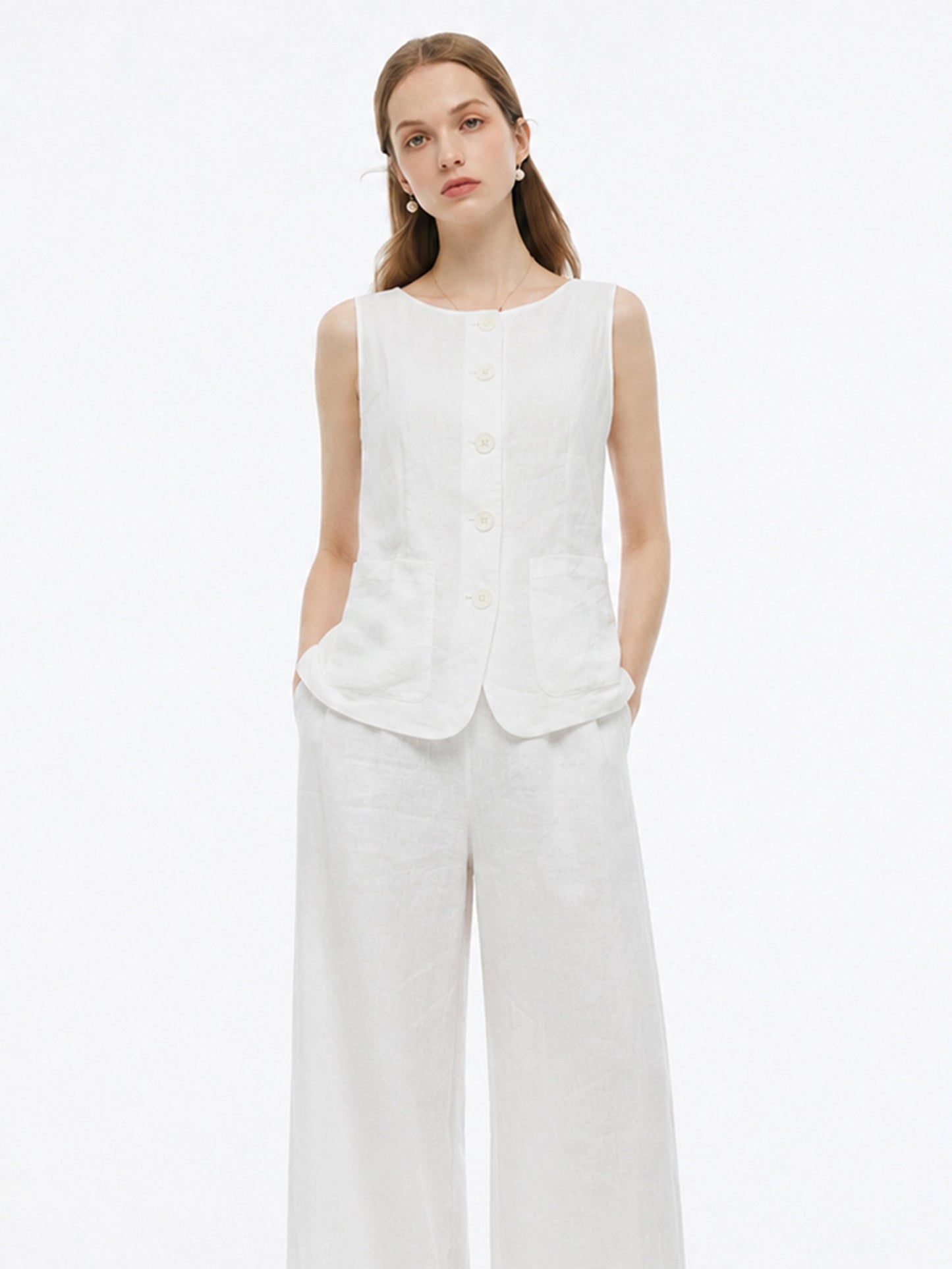 100% Linen Vest And Pants Two-Piece Set