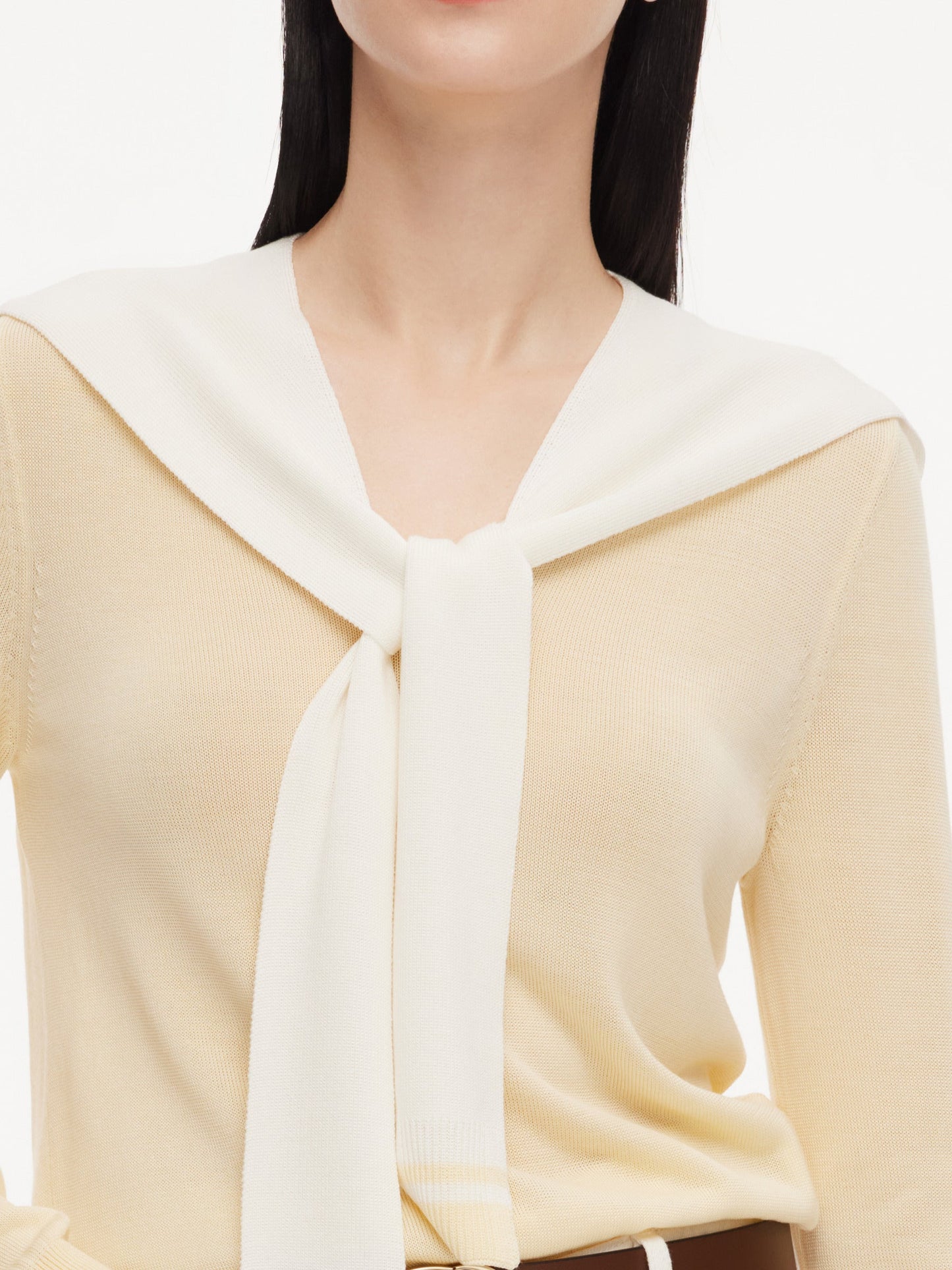 Lyocell Wool Blend V-Neck Women Knit Top With Detachable Sailor Collar