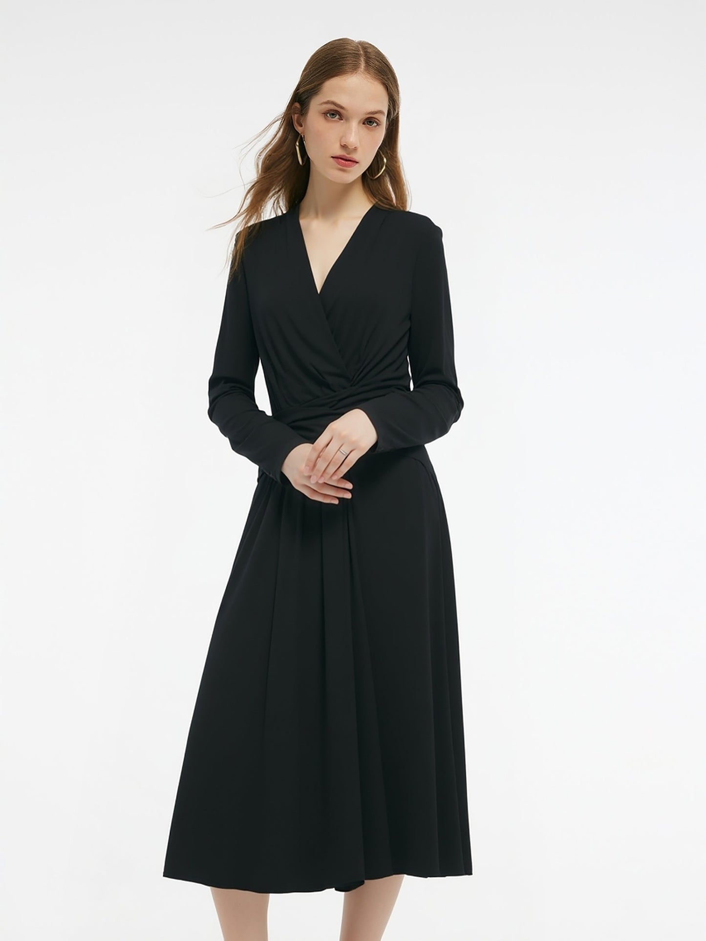 Tencel Blend Tie Back Gathered Waist Women Knit Maxi Dress