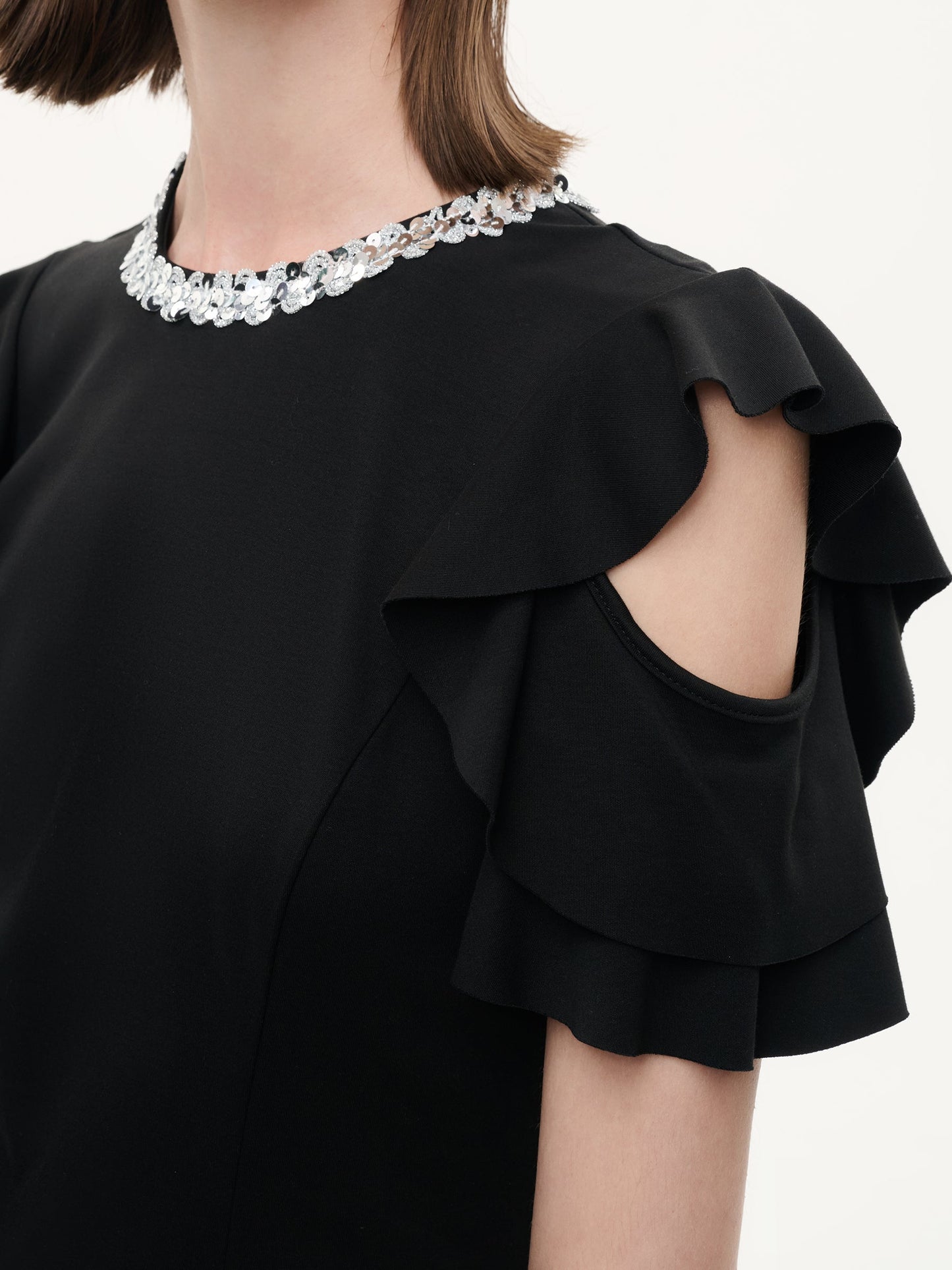 Ruffle Cold Shoulder Women Knit Mini Dress