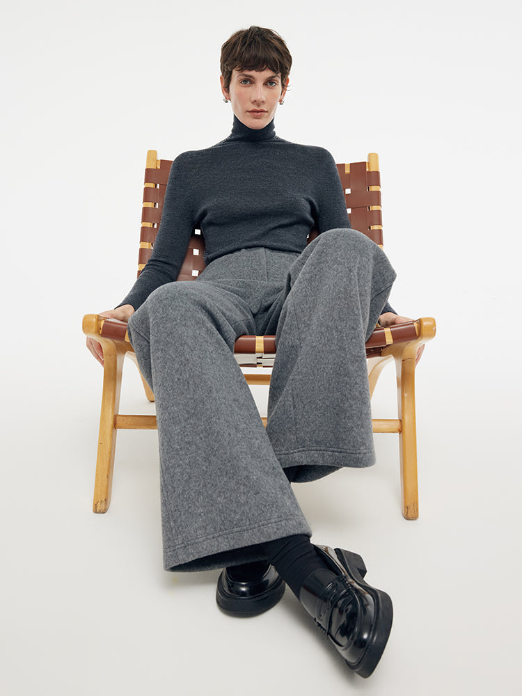 Wool Blend Straight Women Pants