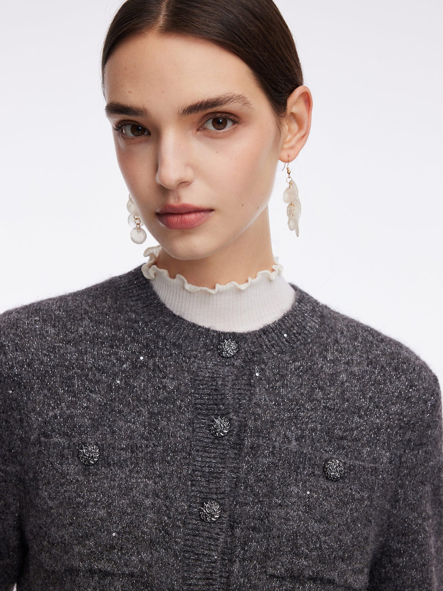 Mohair Wool Blend Sequins Women Cardigan