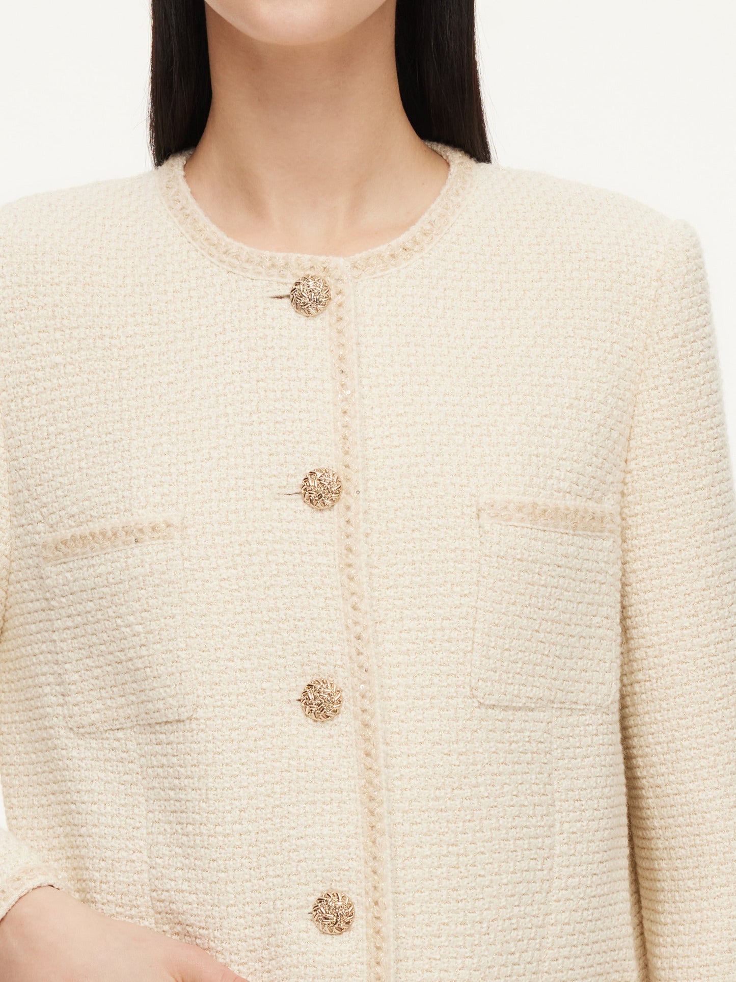 Wool Blend Tweed Braided Trim Women Jacket