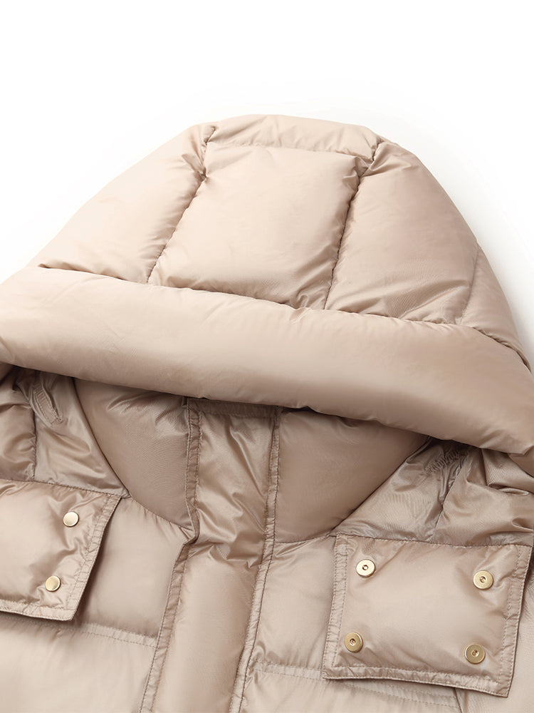 Rose Gold Unisex Hooded Long Goose Down Coat