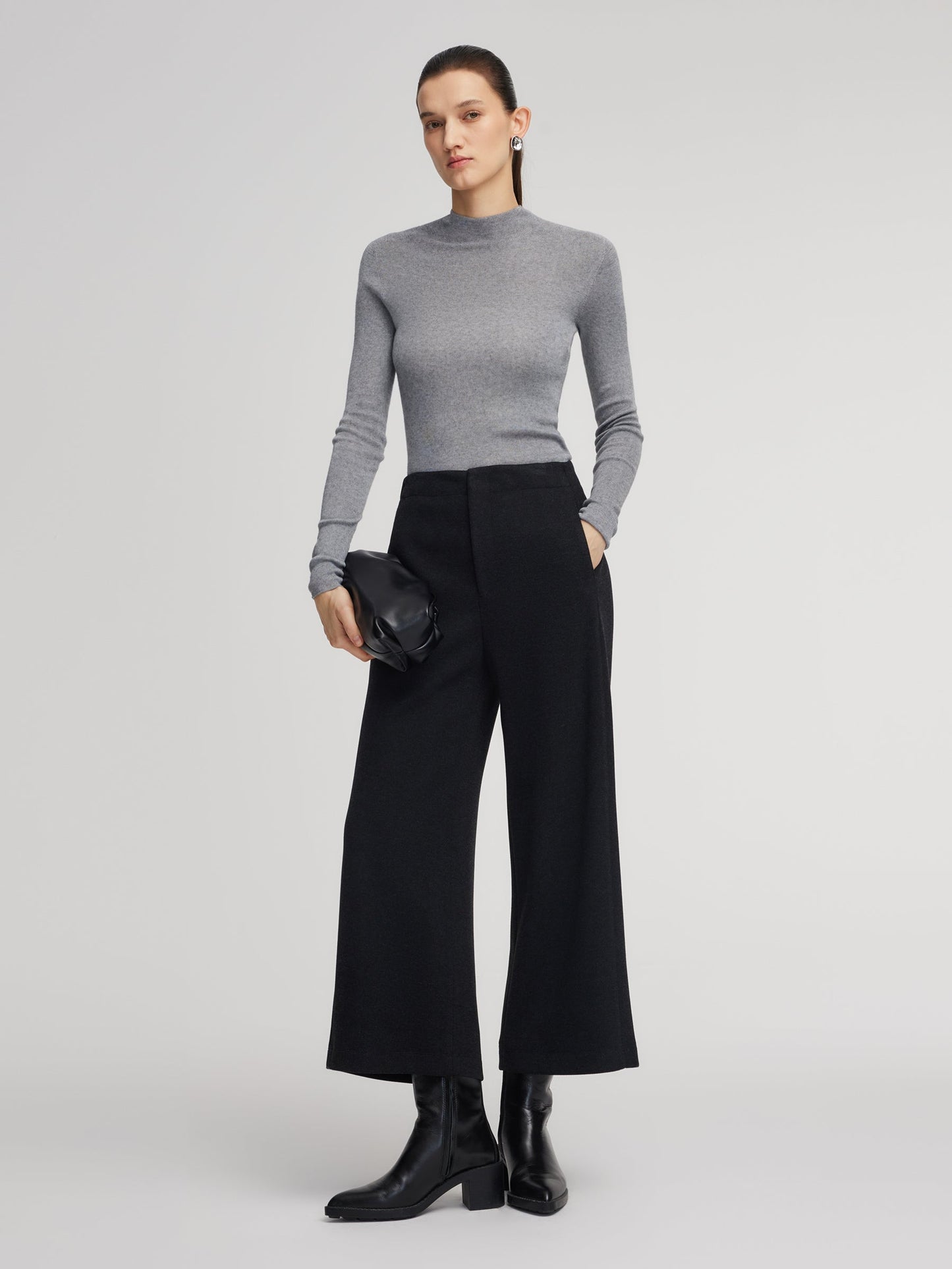 Stretch Adjustable Waist Straight Leg Women Knit Cropped Pants