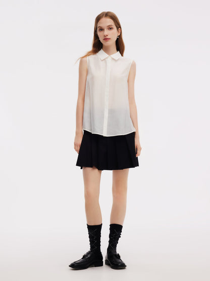 Front Slit Knit Top And Sleeveless Shirt Two-Piece Set