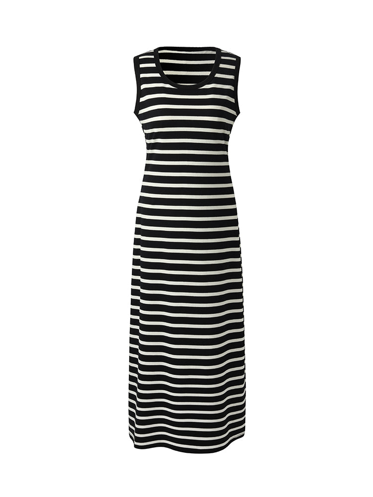 Black And White Stripe Women Knit Vest Maxi Dress