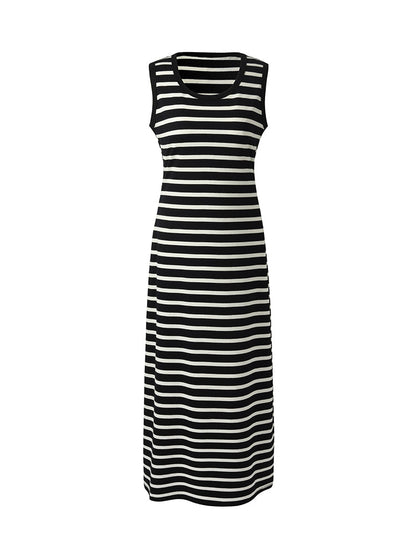 Black And White Stripe Women Knit Vest Maxi Dress