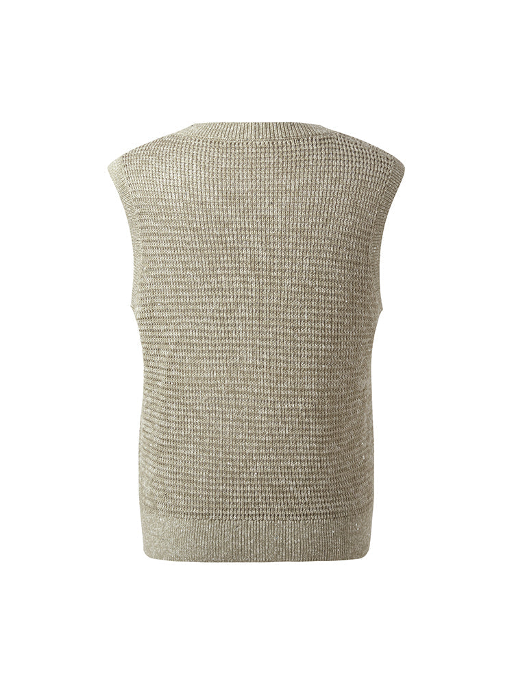 Linen Sequins Openwork Women Knit Tank Top