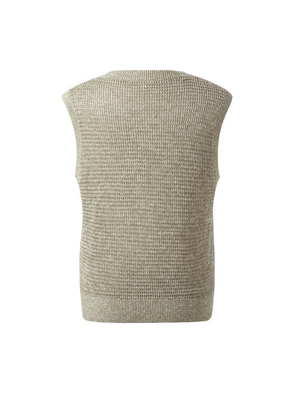 Linen Sequins Openwork Women Knit Tank Top