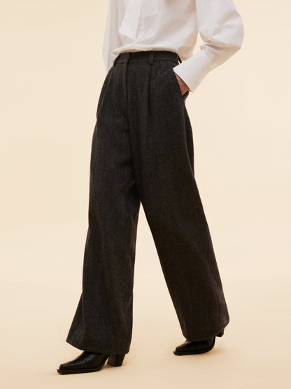 100% Washable Wool Straight Wide Leg Women Pants