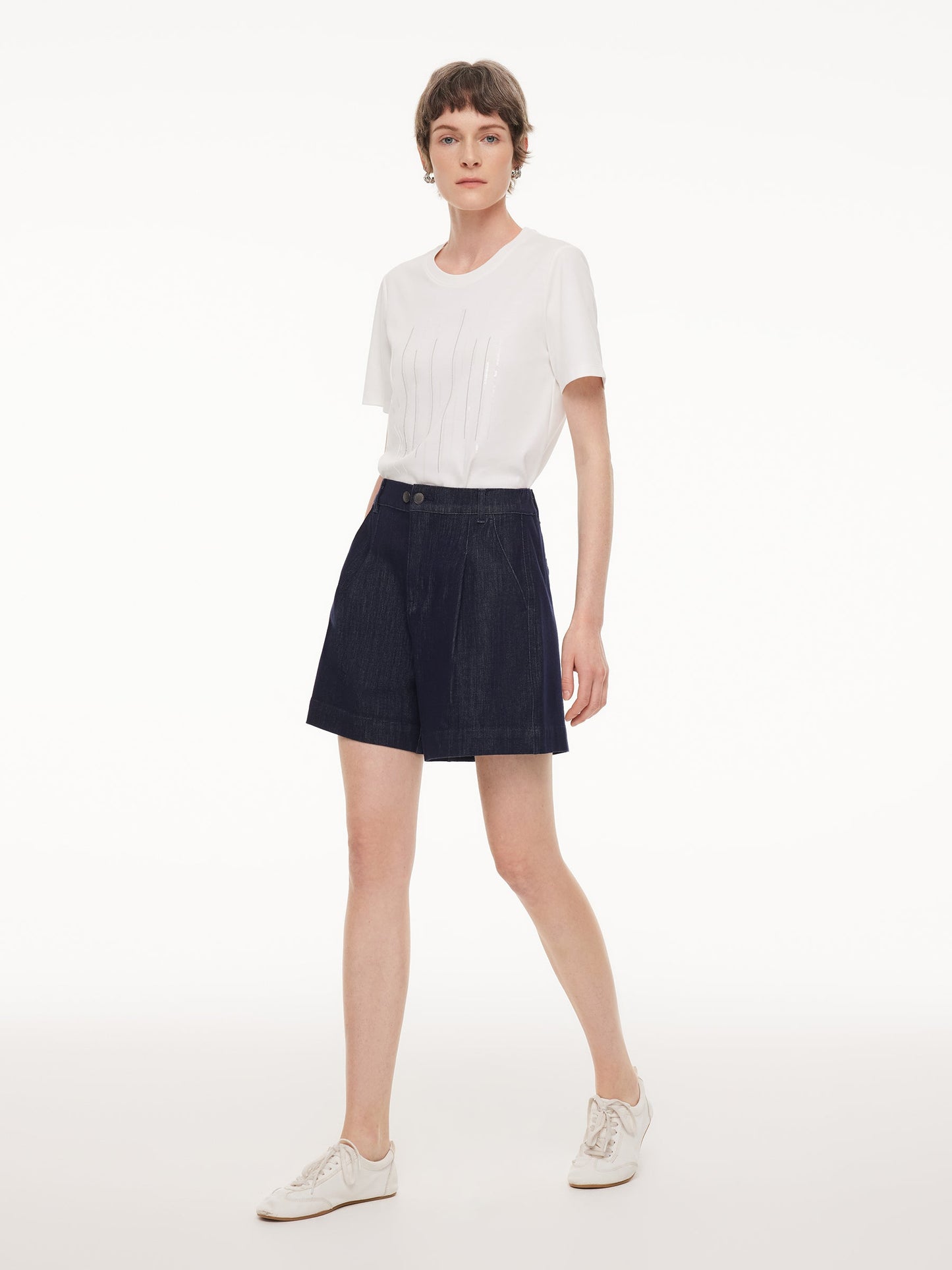 Stretchy Denim Adjustable Waist Women Shorts