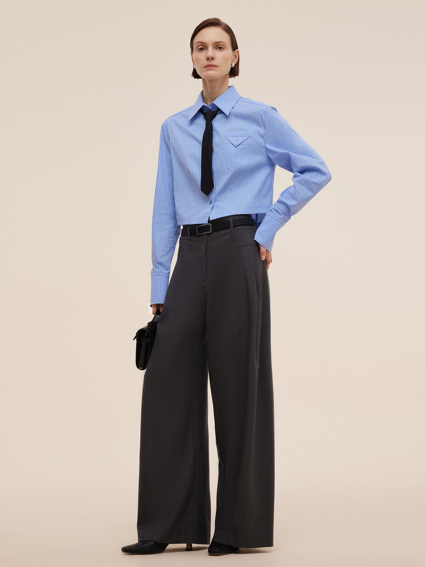 Wool Blend Women High Waisted Wide Leg Pants