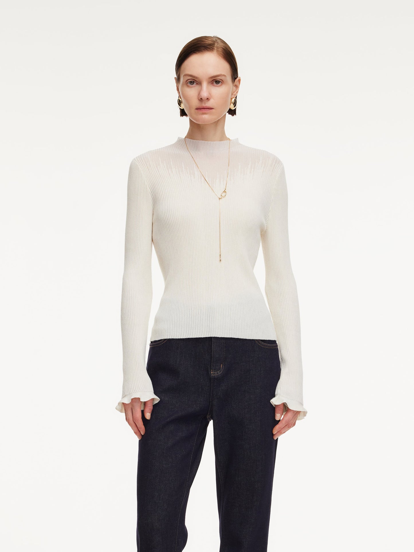 Tencel Wool Blend Mock Neck Women Knit Top