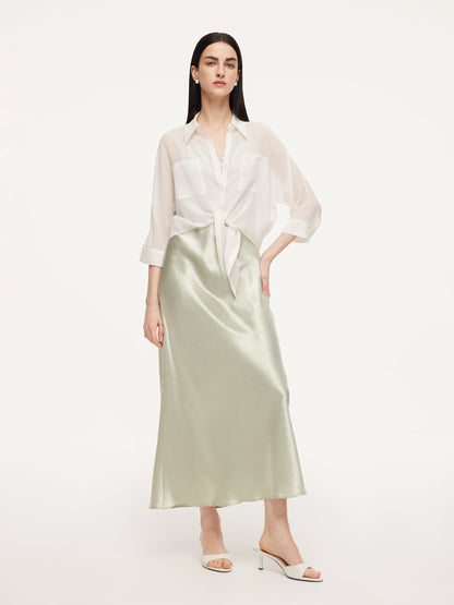 10MM Mulberry Silk Tie Front Women Sheer Shirt