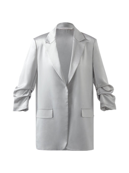 Acetate 3/4 Ruched Sleeves Women Blazer
