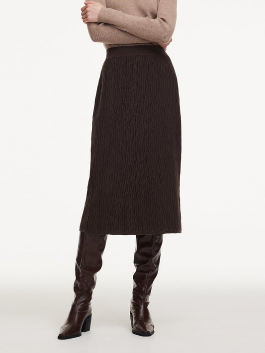 Ribbed Knitted Column Women Skirt