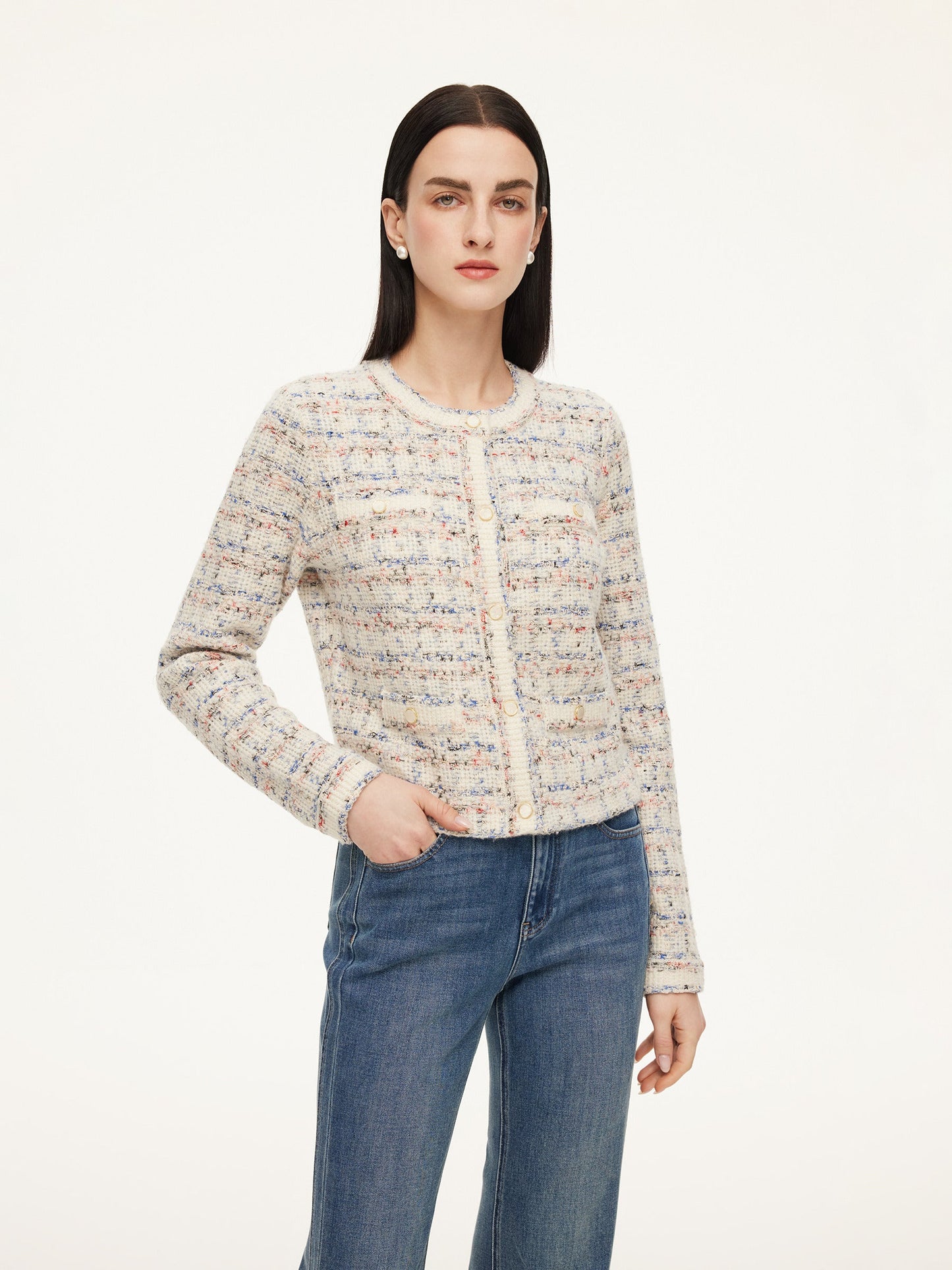 Wool Blend Jacquard Women Cardigan