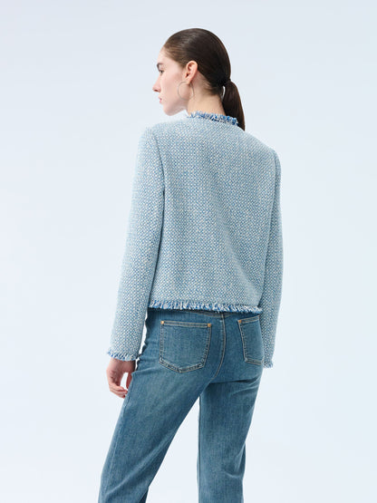 Tweed Fringe Trim Women Jacket