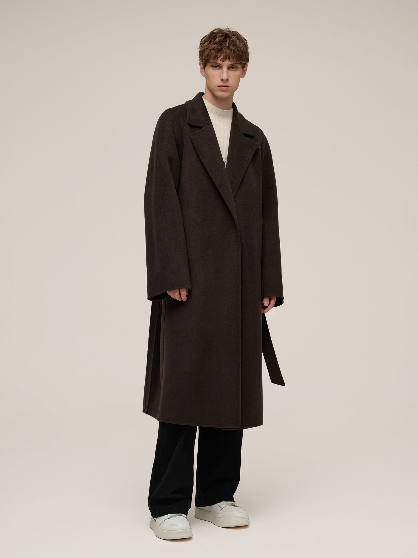 Cashmere Wool Blend Double-Faced Unisex Wrap Overcoat