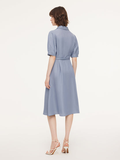 Acetate Tencel Linen Blend Women Midi Dress With Silk Scarf And Belt
