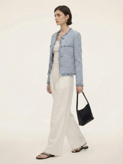 Tweed Fringe Trim Women Jacket