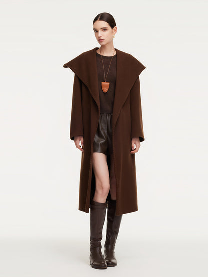 Cashmere Wool Blend Wide Collar Double-Faced Women Wrap Overcoat