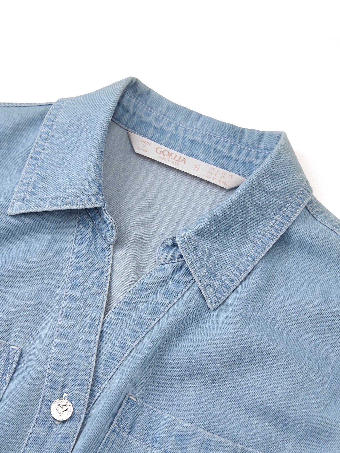 100% Cotton Denim Women V-Neck Maxi Shirt Dress With Belt