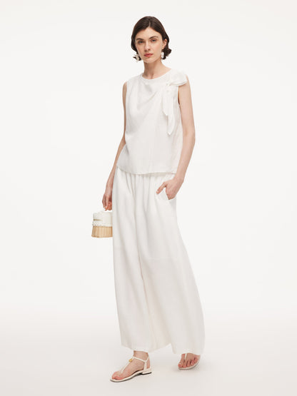 100% Linen Front Knot Tank Top And Pants Two-Piece Set