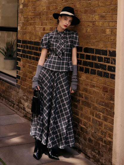 Plaid Women A-Line Skirt With Scrunchie