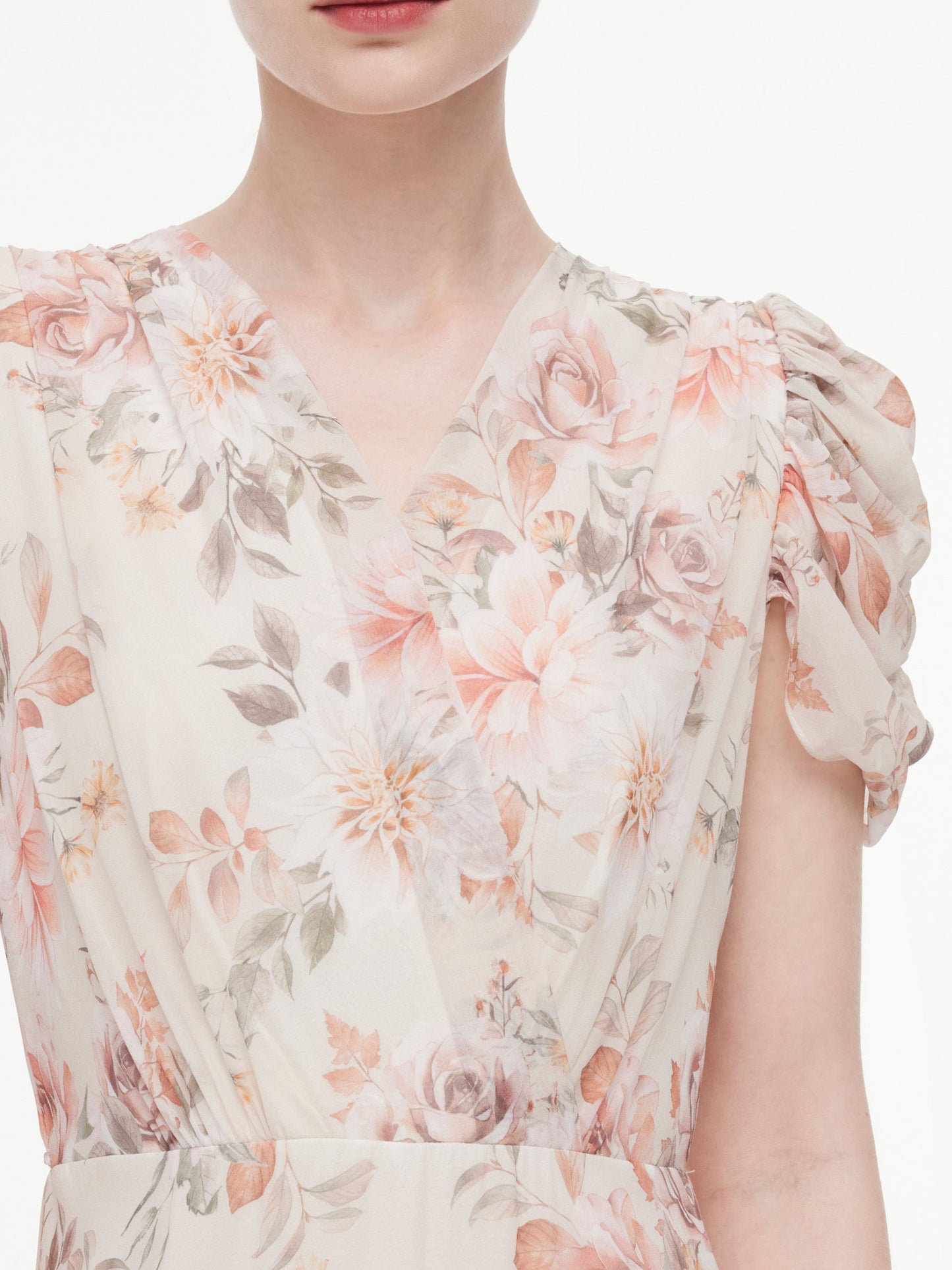10MM Mulberry Silk Floral Print Women V-Neck Maxi Dress