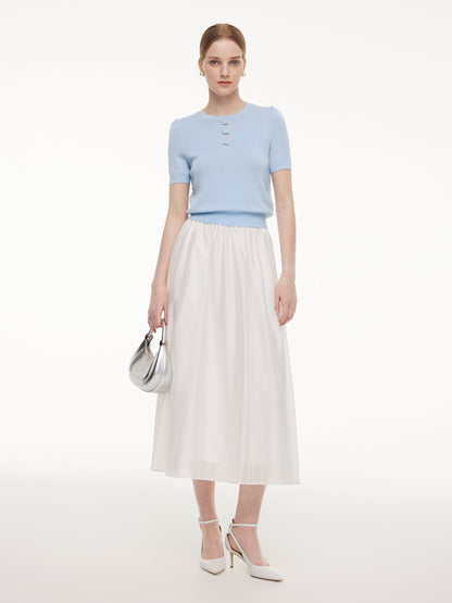 Tencel Blend Knit Top And A-Line Skirt Two-Piece Set With Detachable 3D Crochet Flowers