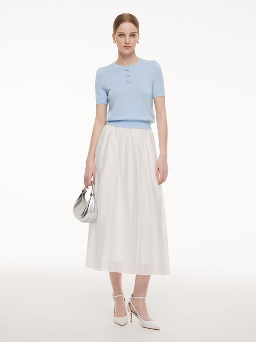 Tencel Blend Knit Top And A-Line Skirt Two-Piece Set With Detachable 3D Crochet Flowers