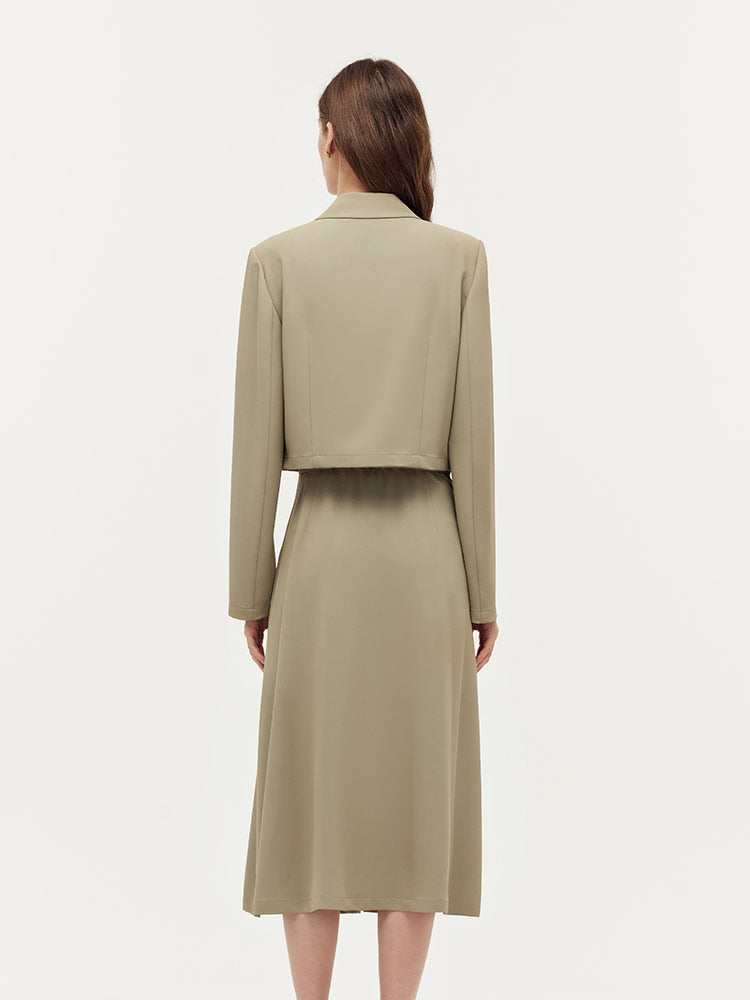 Crop Blazer And Camisole And Pleated Midi Skirt Three-Piece Set