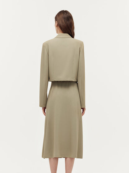 Crop Blazer And Camisole And Pleated Midi Skirt Three-Piece Set
