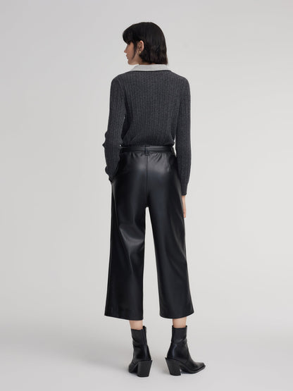 PU Leather Wide Leg Women Pants