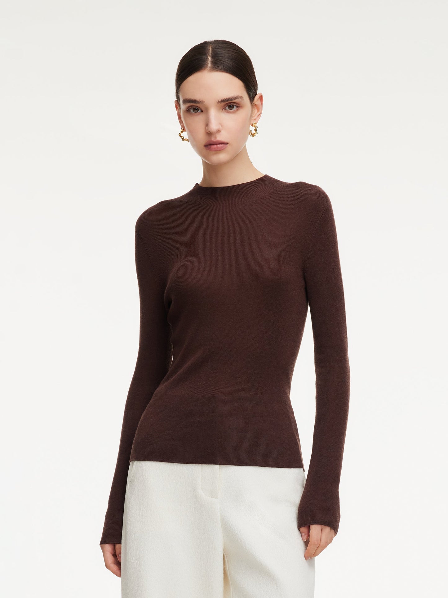 Cashmere Mulberry Silk Tencel Blend Women Knit Top