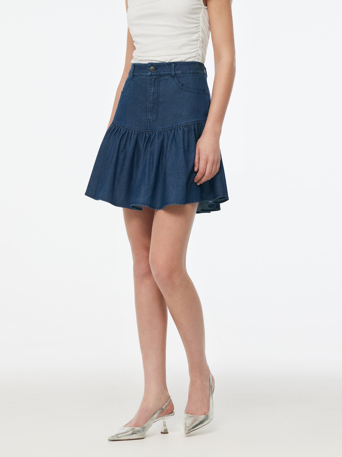Denim Stretch Women Ruffle Mini Skirt