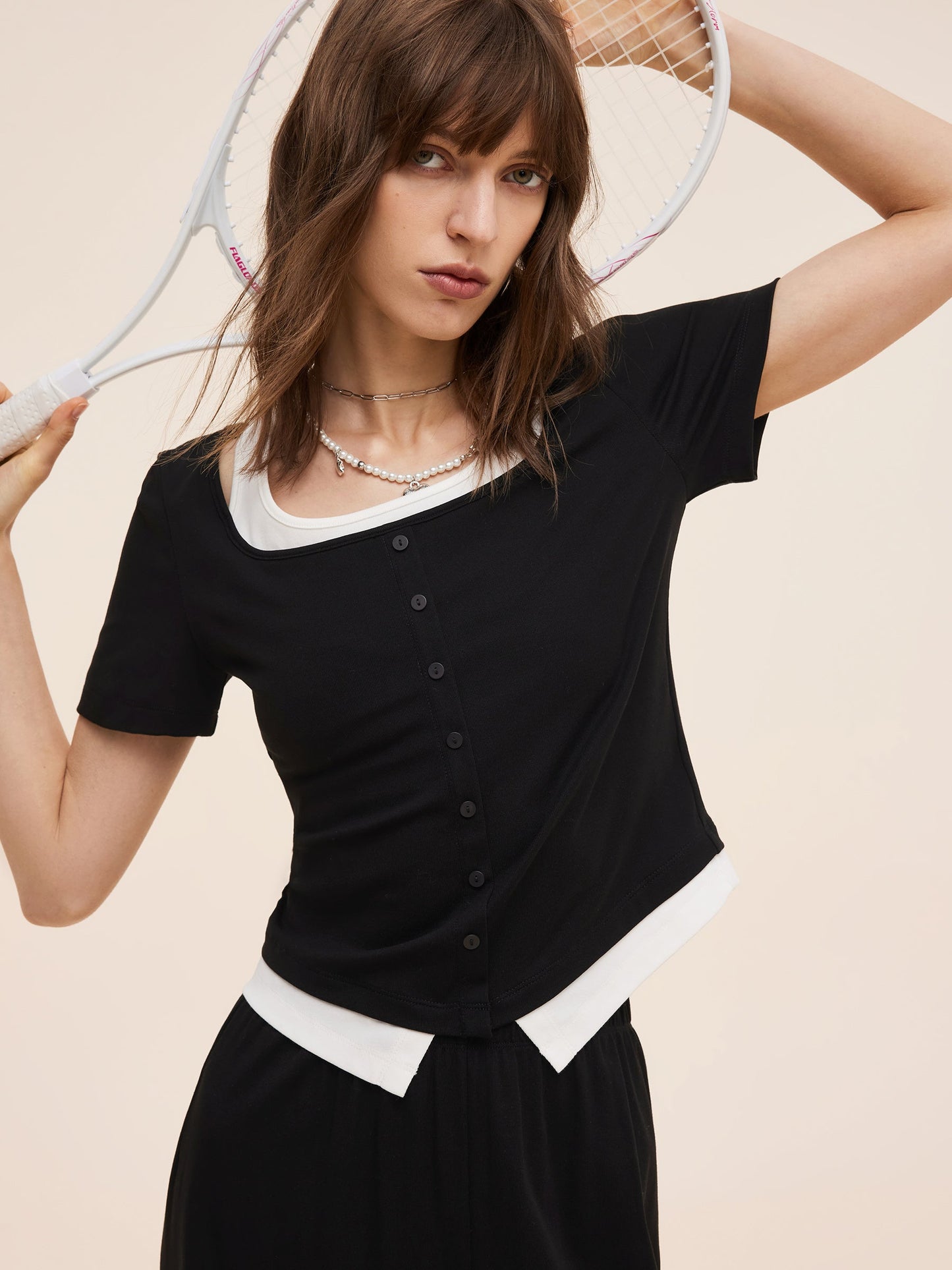 Mock Layered Knit Top And Pants Two-Piece Set