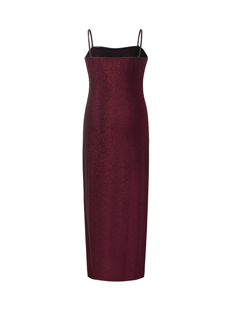 Glitter Women Party Slip Maxi Dress With Detachable Spaghetti Strap
