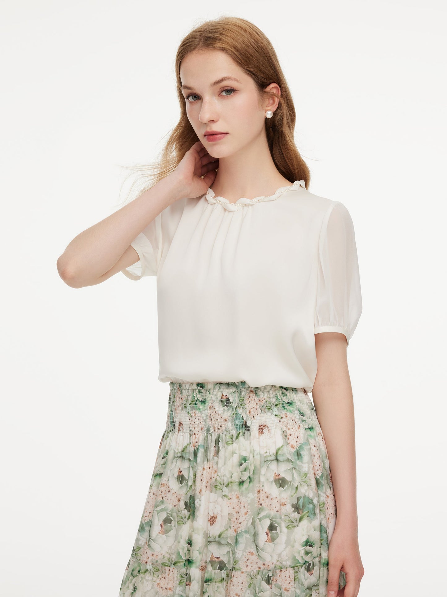 22MM Mulberry Silk Twisted Round Neck Women Blouse