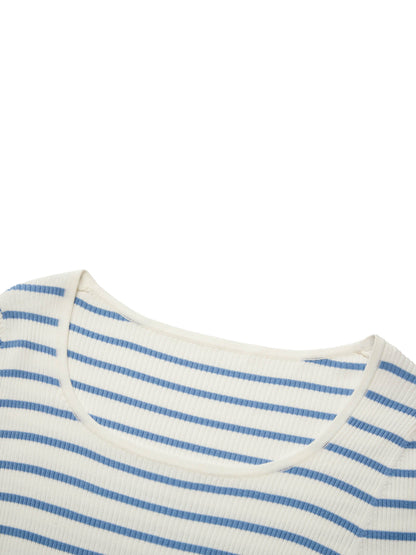 Lyocell Blend Stripe Square Neck Women Knit Top