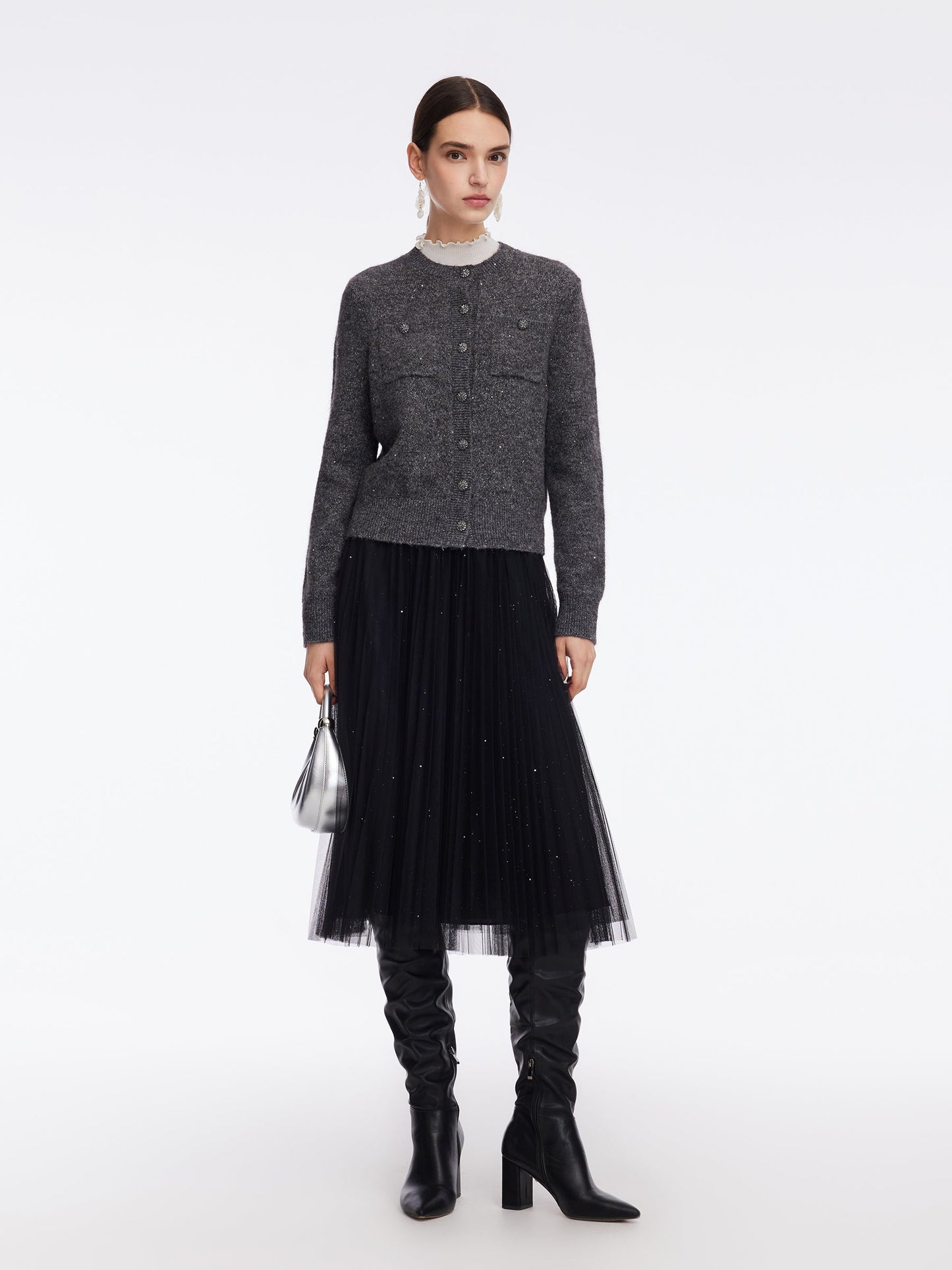 Mohair Wool Blend Sequins Women Cardigan