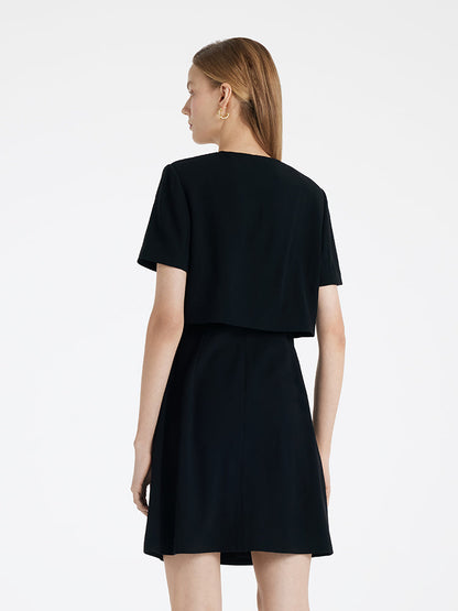 Triacetate Faux-Layered Single-Breasted Women Mini Dress