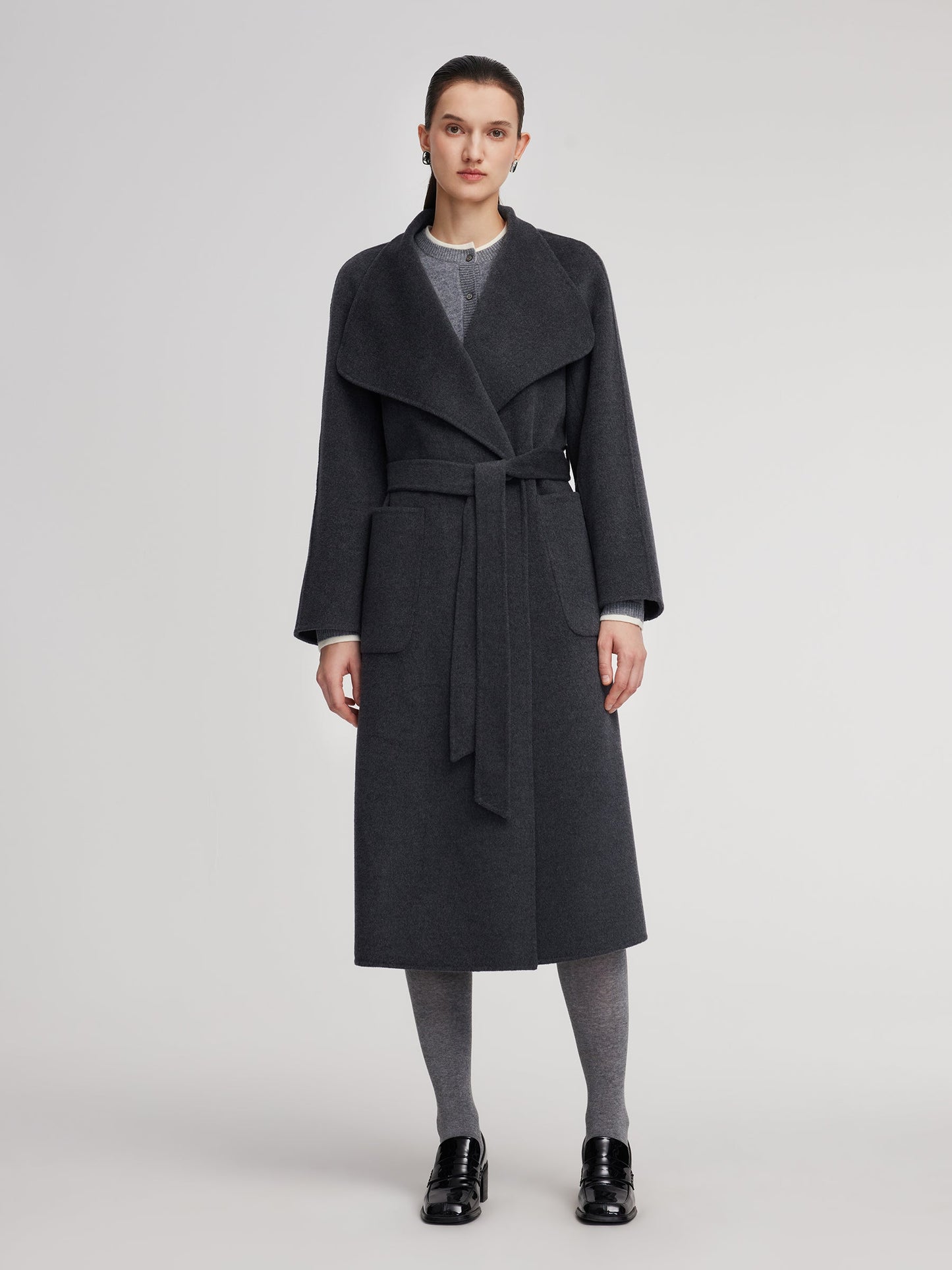 100% Wool Windproof Convertible Collar Women Wrap Overcoat