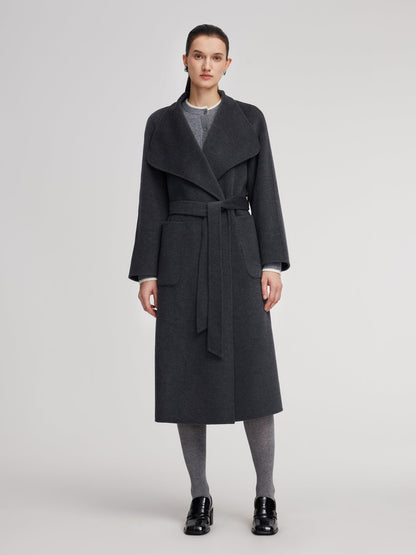 100% Wool Windproof Convertible Collar Women Wrap Overcoat