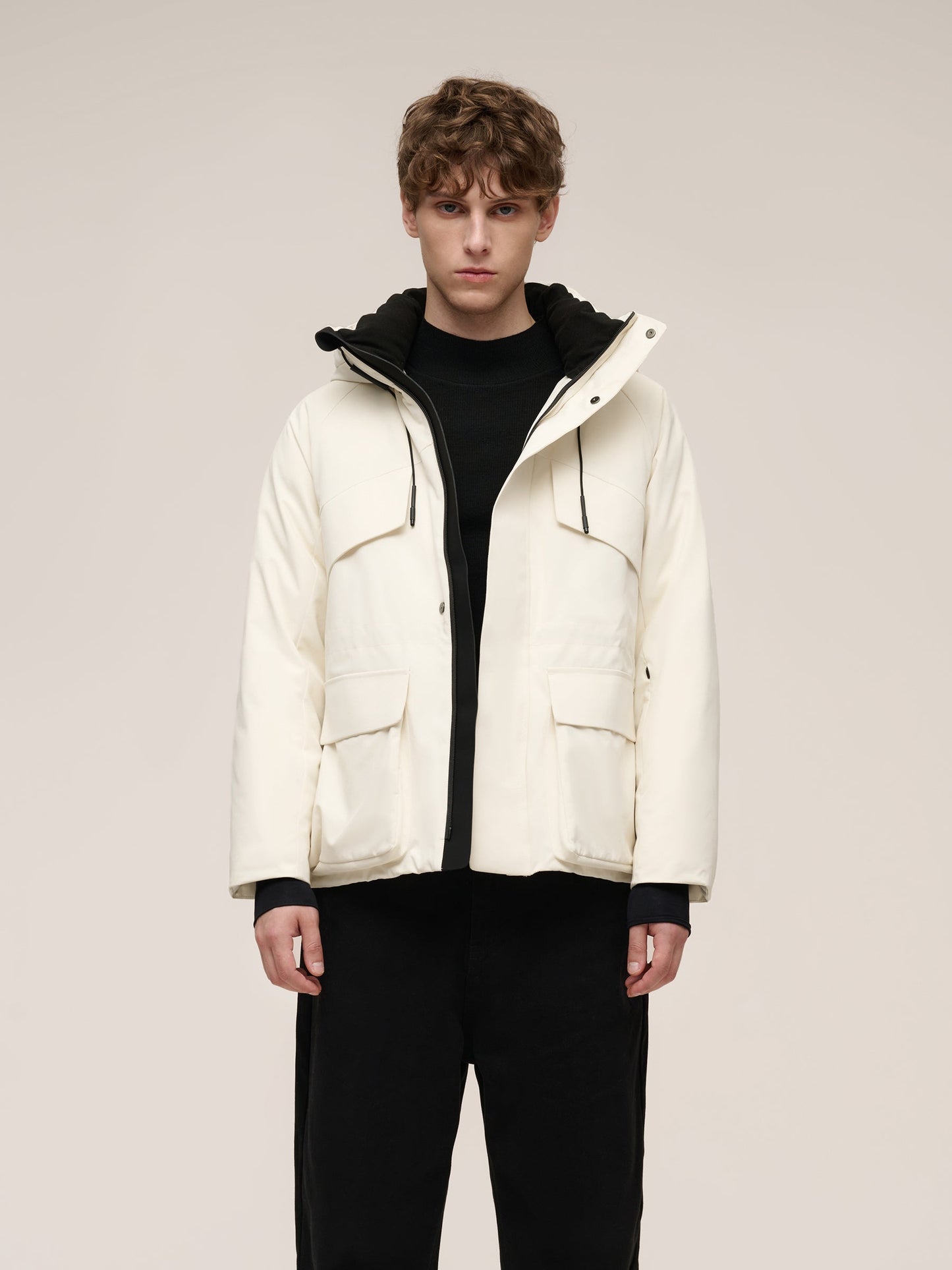 Drawstring Waist Unisex Hooded Goose Down Coat