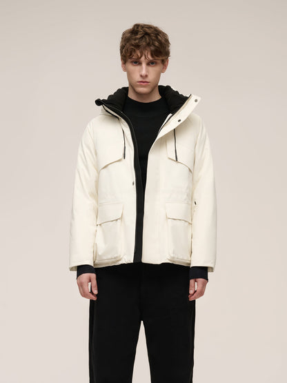 Drawstring Waist Unisex Hooded Goose Down Coat